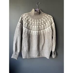 Free Assembly Women's Beige and White Fair Isle Patterned Turtleneck Sweater